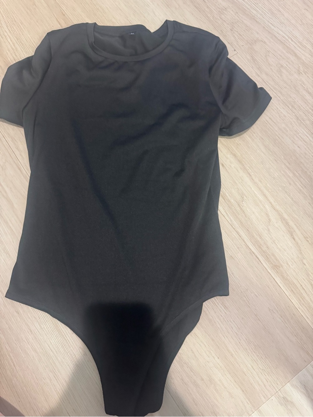 Womens Black Short-Sleeve One-Piece Bodysuit